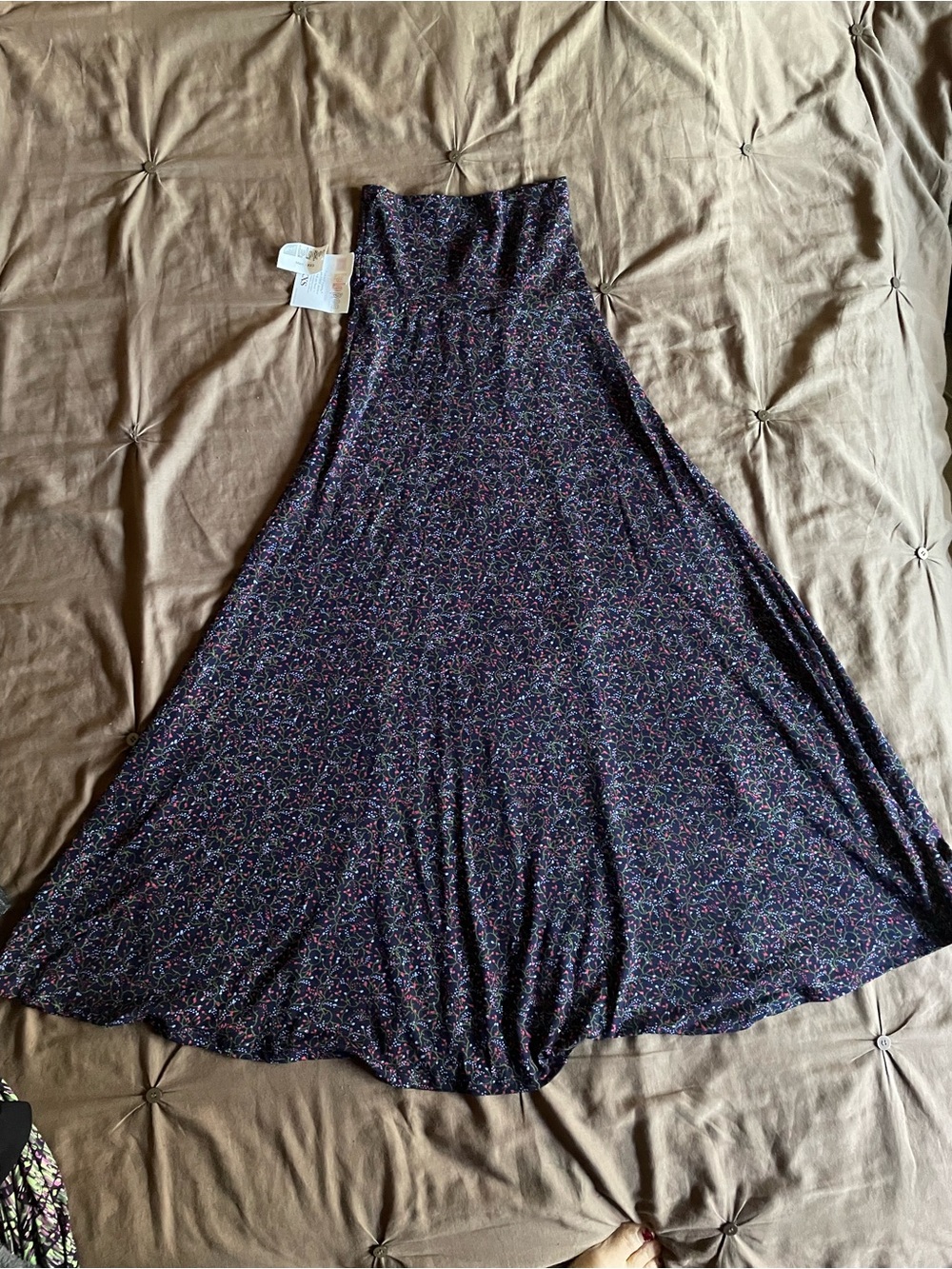 LuLaRoe Strapless Maxi Dress in Black with Multicolor Floral Print